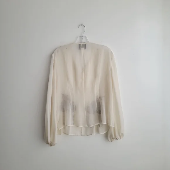 RANDOLPH DUKE Sheer Off White Beaded Boho Flounce Top - Picture 6 of 6